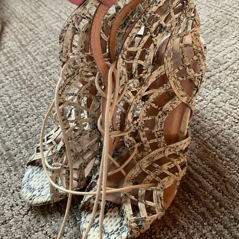 Snakeskin lace up heels